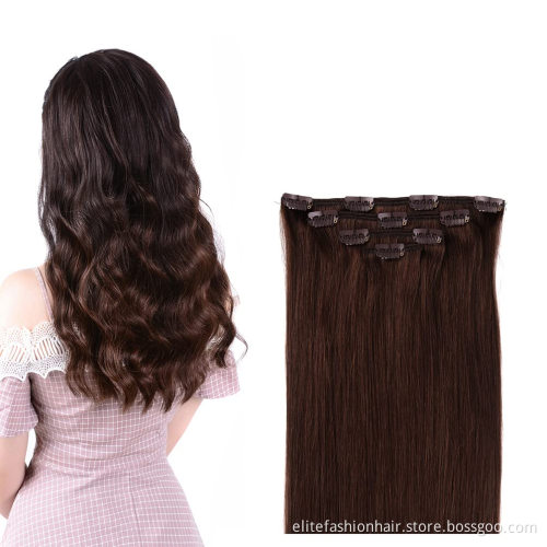 100% European Hair Clip ins double drawn Seamless Weft Clip in Real Human Hair Extensions 7pcs straight Clip in hair extensions